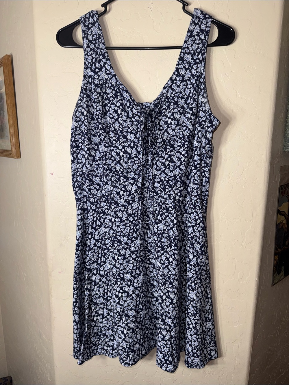 Vintage Navy White Floral Rayon Sleeveless Mini Dress Size 13 Cottagecore